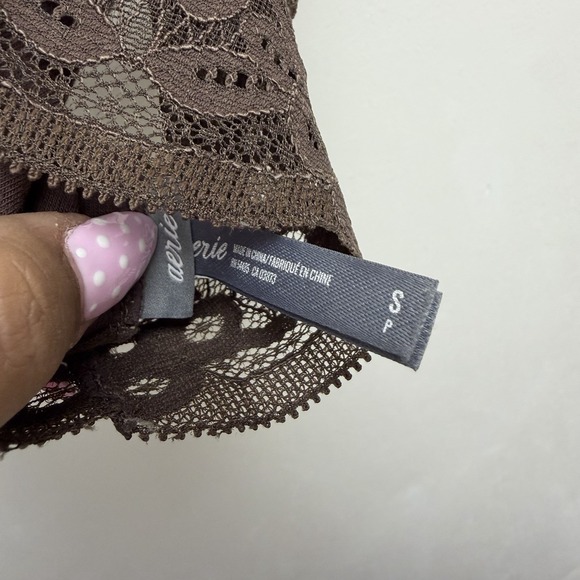 Aerie Brown Lace Bralette Adjustable Straps Wireless Floral Semi-Sheer Size S - Picture 4 of 4